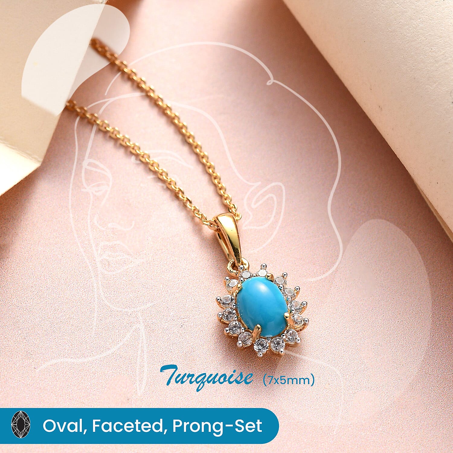 Arizona Sleeping Beauty Turquoise and Natural Cambodian Zircon Pendant with Chain (Size - 20) in 18K Vermeil Yellow Gold Plated Sterling Silver 0.99 Ct.